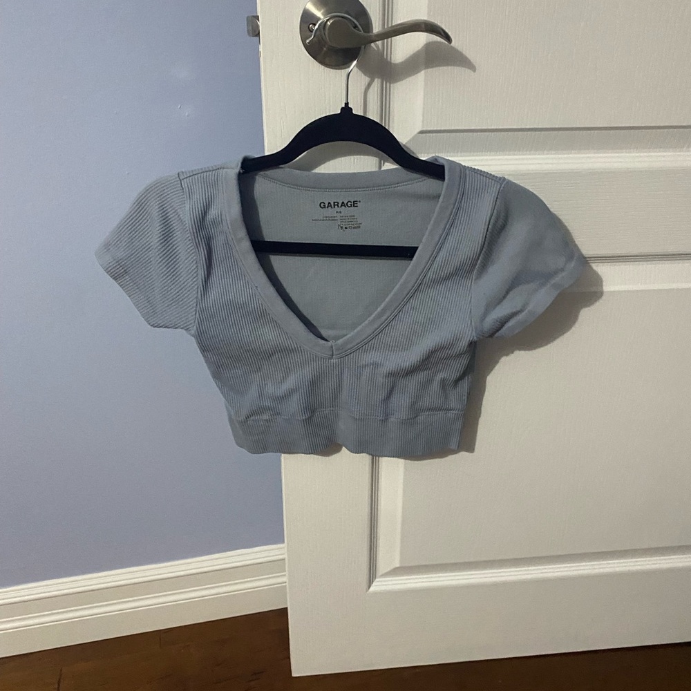 Garage Women's Blue V-Neck Top